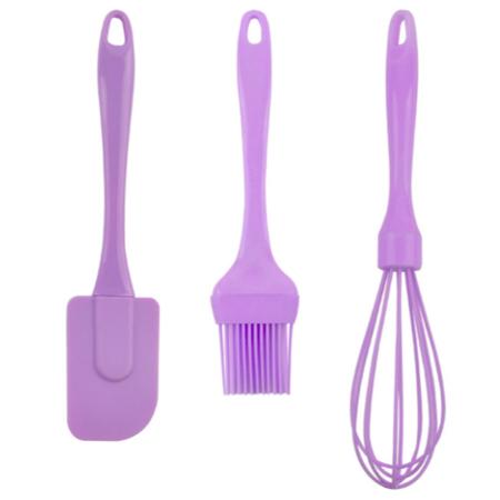 Imagem de Kit Colher 3 Peças Silicone Utensílios Espátula Pincel Fouet Cozinha Bolo Batedor de Ovos Fue