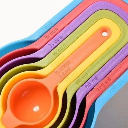 Imagem de Kit Colher Medidora 6 Peças Coloridas Para Cozinhar E Confeitar Com Diferentes Medidas