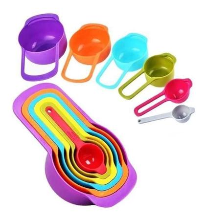 Imagem de Kit Colher Medidora 6 Peças Coloridas Para Cozinhar E Confeitar Com Diferentes Medidas
