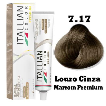 Imagem de Kit Coloração Itallian Premium 60g Louro Cinza Marrom 7.17 + Emulsão Oxi 20vol.x100ml.