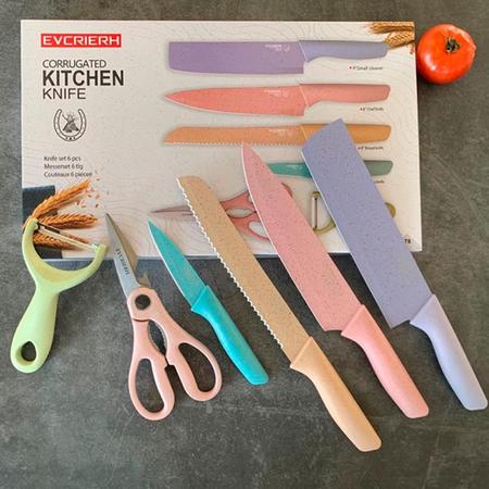 Imagem de Kit Colorido de Facas para Chef e Churrasco Variedade de 6 Peças