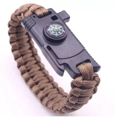 Imagem de Kit com 02 Pulseira Paracord Militar tática 6 em 1 Sobrevivência Pederneira bussola apito canivete