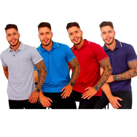 Imagem de Kit com 03  Blusas Gola Polo Masculinas com Bolso Algodão