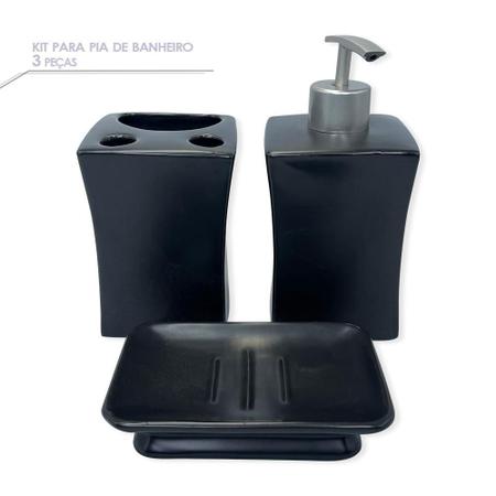 Imagem de Kit Com 03 Peças Organizador De Banheiro Porcelana Preto