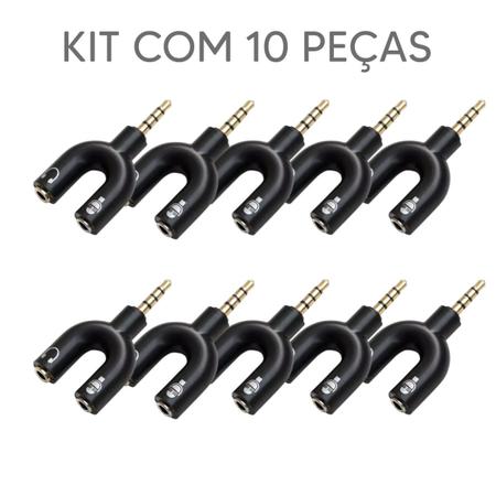Imagem de Kit com 10 adaptador em y p2 p3 splitter para fone microfone e headset