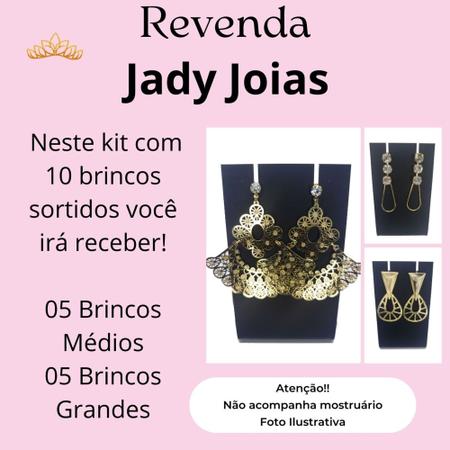 Imagem de Kit Com 10 Brincos Feminino Folheado a Ouro No Atacado - Jady Joias