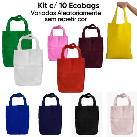 Imagem de Kit com 10 Ecobags 30x40 Cores Variadas Sacolas Ecológicas de Tecido Sublimático 100% Poliéster