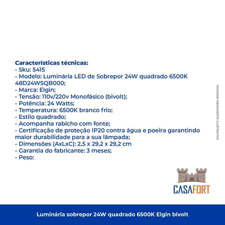 Imagem de Kit Com 10 Luminárias Led De Sobrepor 24W Branco Frio Bivolt