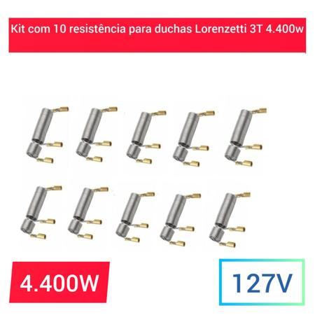 Imagem de Kit Com 10 Resistência Para Chuveiro Maxi Ducha e Torneira 3T Tipo Lorenzetti 4.400w  127V
