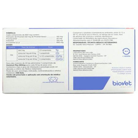 Imagem de Kit com 10 Vermivet Plus Biovet 660mg c/ 4 Comprimidos