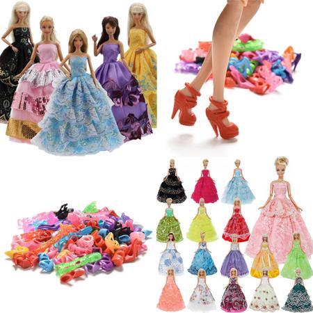 Kit 10 Roupas Vestidos Boneca Barbie 20 Sapatos 20 Acessório