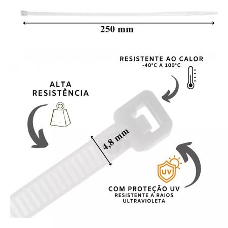 Imagem de Kit Com 100 Abraçadeira De Nylon 4,8 x 250 mm Branca