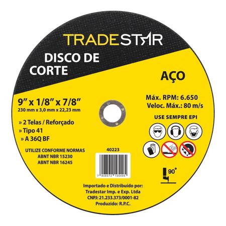 Imagem de Kit Com 100 Disco De Corte Metal 9 230X3,0 Mm Furo 22/23 Mm