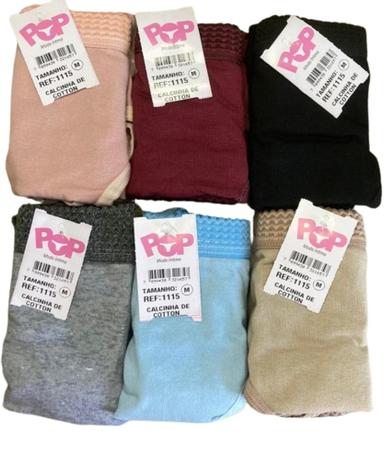 Imagem de Kit com 12 calcinhas de algodão, Adulto,  POP moda intima
