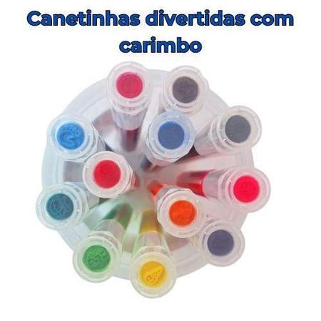 Imagem de Kit Com 12 Canetinhas Colorido Desenho Com Carimbo Divertida