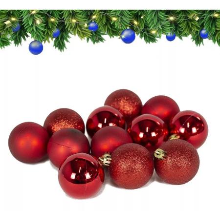 Imagem de Kit Com 12 Enfeites Bolas De Natal Vermelha Mista 5 Cm