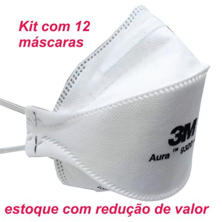 Imagem de Kit com 12 Respiradores descartáveis 3M Aura 9320+BR branca PFF2 S equivalente N95