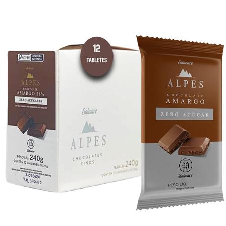 Imagem de Kit Com 12Und Chocolate Salware Alpes Amargo 54% Zero 20G