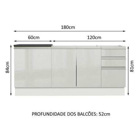 Imagem de Kit com 2 Balcões de Cozinha Madesa Acordes 100% MDF (Sem Tampo e Pia) - Frentes Branco Brilho