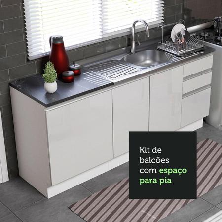Imagem de Kit com 2 Balcões de Cozinha Madesa Acordes 100% MDF (Sem Tampo e Pia) - Frentes Branco Brilho