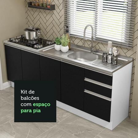 Imagem de Kit com 2 Balcões de Cozinha Madesa Glamy 4 Portas 3 Gavetas (Sem Tampo e Pia) - Branco/Preto