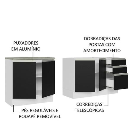 Imagem de Kit com 2 Balcões de Cozinha Madesa Glamy 4 Portas 3 Gavetas (Sem Tampo e Pia) - Branco/Preto