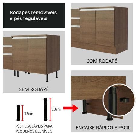 Imagem de Kit com 2 Balcões de Cozinha Madesa Glamy 4 Portas 3 Gavetas (Sem Tampo e Pia) - Rustic