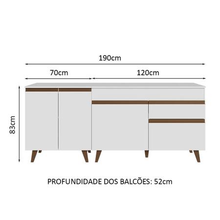 Imagem de Kit com 2 Balcões de Cozinha Madesa Reims 4 Portas 1 Gaveta (Com Tampo) - Branco