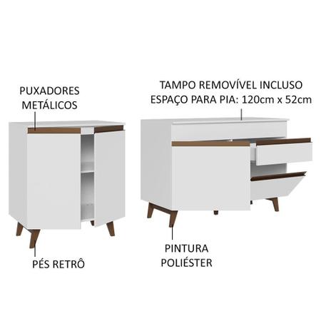 Imagem de Kit com 2 Balcões de Cozinha Madesa Reims 4 Portas 1 Gaveta (Com Tampo) - Branco