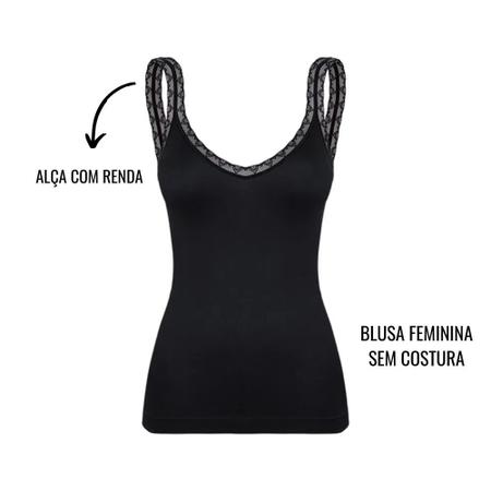 Imagem de Kit Com 2 Blusa Sem Costura Feminina Com Renda Regata Loba