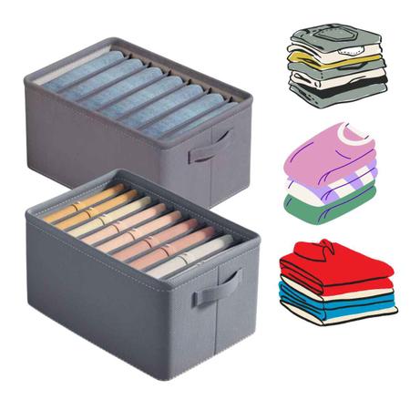 Imagem de kit com 2 Caixas de Armazenamento Organizadora de Roupas com 9 e 7 Divisórias para Gavetas e Guarda-Roupas