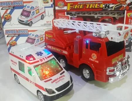 KIt Caminhão bombeiro e ambulância de brinquedo infantil carrinho