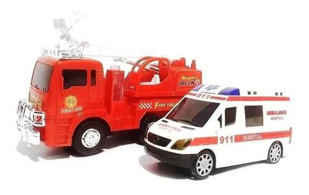 KIt Caminhão bombeiro e ambulância de brinquedo infantil carrinho