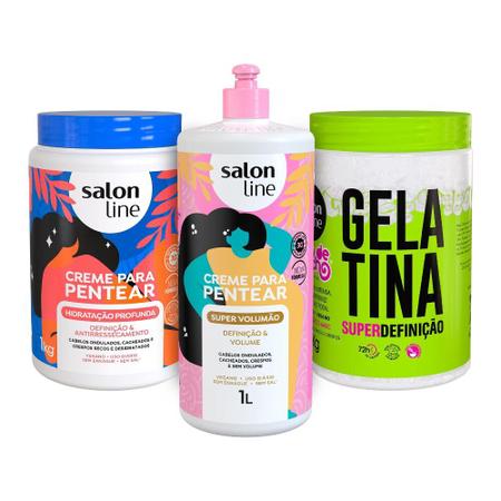 Imagem de Kit com 2 Cremes Para Pentear Hidratação e Super Volumão + Gelatina todecacho Super Definição Salon Line