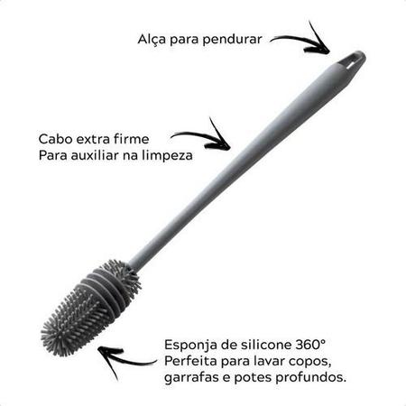 Imagem de Kit com 2 Escova De Lavar Garrafa Mamadeira Copo Taça Silicone Premium