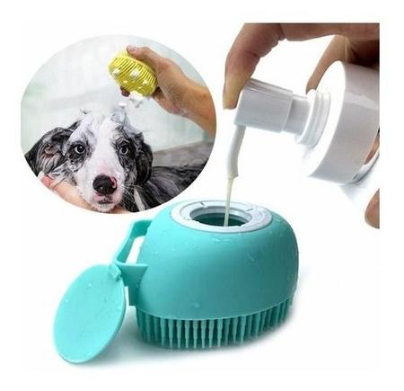 Imagem de Kit com 2 Escovas De Pet pra Banho Dispenser de Shampoo Lava Pêlo Pra Cachorro