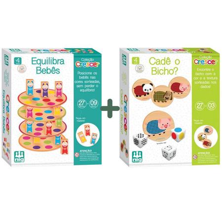 Kit Com 2 Jogos Infantis Educativos 4+ Anos Coleção Crescer Nig: Cadê o  Bicho + Equilibra Bebês - Brinquedos Educativos - Magazine Luiza