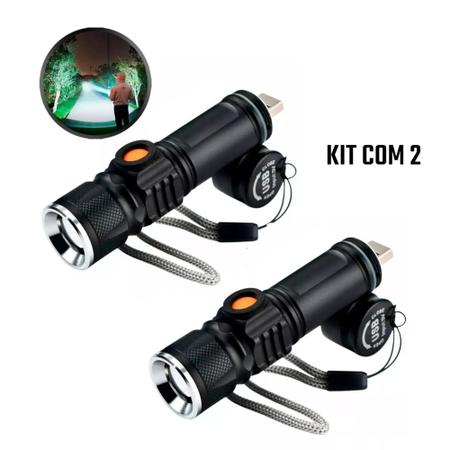 Imagem de Kit Com 2 Lanterna Tática Potente T6 Led Longo Alcance Recarregável Usb Zoom