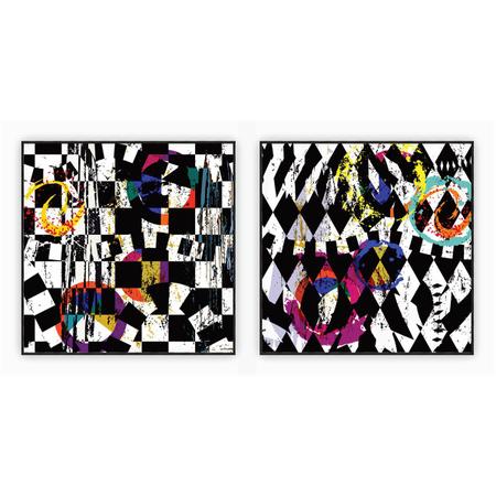 Imagem de kit com 2 Quadros Decorativos Abstratos com Moldura e Vidro para Sala Quarto Escritório e Clínica 72x72 - Art. Q