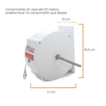 Imagem de Kit com 2 Seca Facil Varal Recolhivel Retratil Corda de 30 Metros Trevisan