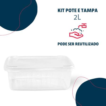 Imagem de Kit Com 25un Pote E Tampa Retangular 1l  Para Marmitas Fit Pode Ser Levado No Micro-ondas E Freezer