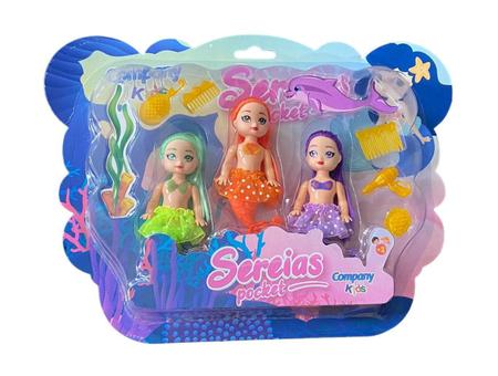 Imagem de Kit Com 3 Bonecas Sereias Sortida Brinquedo Meninas 12Cm