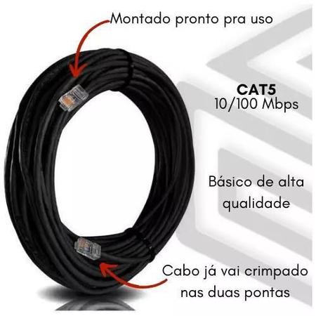 Imagem de Kit Com 3 Cabos Cat5E Lan Cftv 4 Pares 20Mts Preto - Top