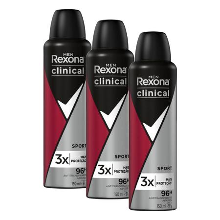 Kit 3 Desodorante Antitranspirante Aerosol Rexona Men Clinical Sem Perfume  150ml