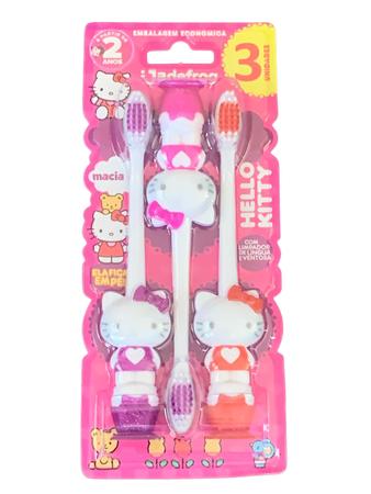 Imagem de Kit Com 3 Escova Dental Infantil Hello Kitty Com Ventosa