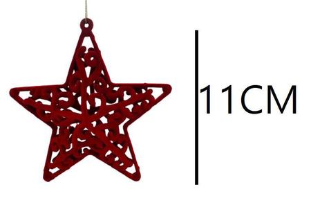Imagem de Kit com 3 Estrelas de 5 Pontas de Natal Decorada Arabescos em Camurça Vermelho 11cm