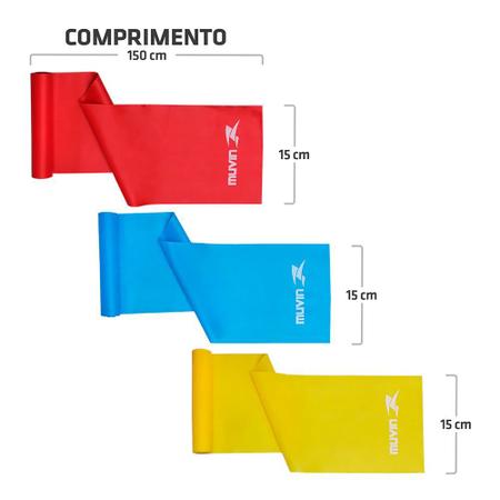 Imagem de Kit com 3 Faixas Elásticas Muvin 150cm x 15cm FXE-100