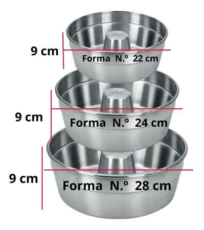 Imagem de Kit Com 3 Formas Para Pudim E Bolo Com Furo No Meio Aluminio