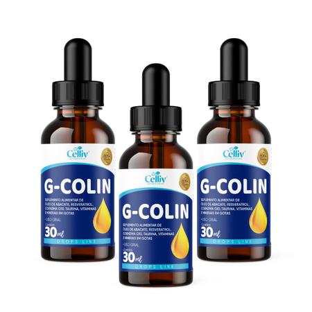 Imagem de Kit Com 3 - G-Colin (Óleo de Abacate + Resveratrol + Coenzima Q10 + Taurina) 30ml Celliv