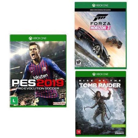 Imagem de Kit com 3 Jogos Xbox PES 2019 e Forza Horizon 3 e Rise of the Tomb Raider